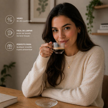 Juego de 12 Piezas de Vidrio para Café | 6 Tazas de 150 ml con 6 Platos | Tazas Transparentes para Espresso, Café y Té