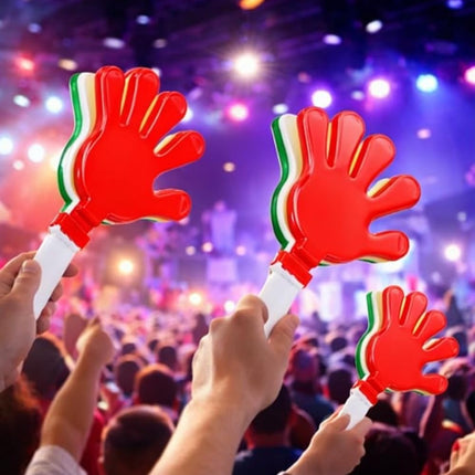 👏🎉 Aplaudidor de Plástico en Forma de Mano Tricolor – Ideal para Eventos Deportivos y Fiestas 🎉👏