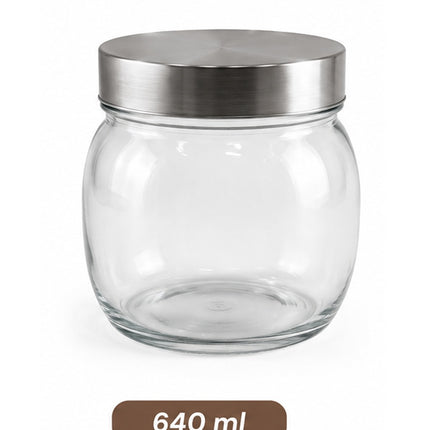Frasco de Vidrio Transparente de 640 Litros con Tapa Metálica de Rosca para Almacenamiento de Alimentos, Dulces, Galletas y Granos