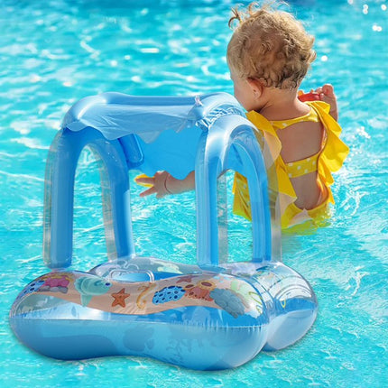 Flotador Inflable  con Toldo Tipo Barco 71-60cm – Asiento Seguro para Piscina y Playa, Parasol, Juguete Acuático para Niños Pequeños