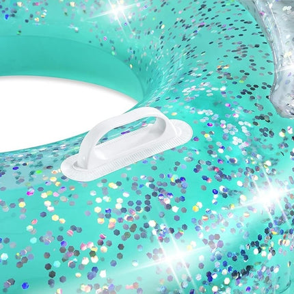 Salvavidas Inflable con Glitter 117 x 117 cm – Anillo de Natación Brillante para Alberca, Playa y Verano, Flotador para Adultos