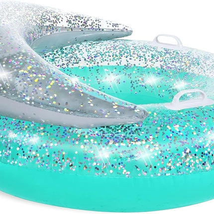 Salvavidas Inflable con Glitter 117 x 117 cm – Anillo de Natación Brillante para Alberca, Playa y Verano, Flotador para Adultos