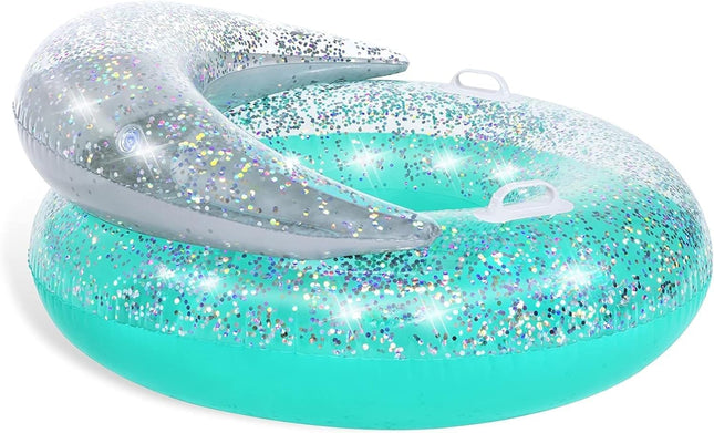 Salvavidas Inflable con Glitter 117 x 117 cm – Anillo de Natación Brillante para Alberca, Playa y Verano, Flotador para Adultos