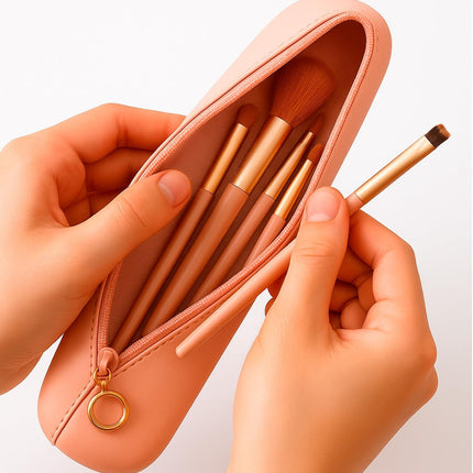 Set de 6 Brochas de Maquillaje Hipoalergénicas con Estuche de Silicón, Kit de Brochas para Maquillaje de Viaje