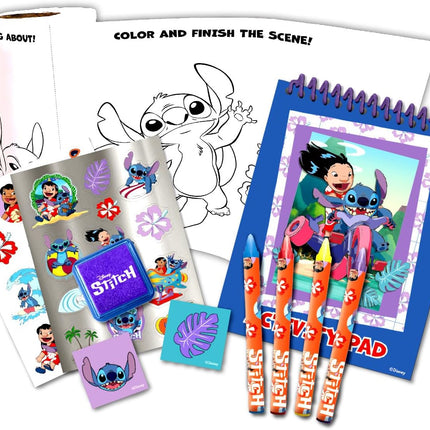 Set Creativo Stitch con Funda de Personaje, Kit de Colorear y Stickers para Niños, Incluye Crayones, Sellos y Actividades Portátil con Asa Regalo Infantil