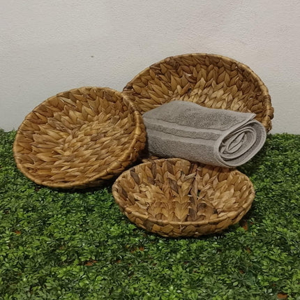 Juego de Canastas Organizadoras de Mimbre Redondas, 3 Piezas Canastas  de Almacenamiento