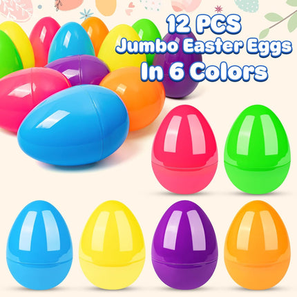 12 Piezas de Mega Huevo de Plastico Vacios Colores Surtidos, Huevos de Pascua, para Fiestas temáticas de Pascua, Caza de Huevos de Pascua