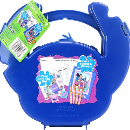 Set Creativo Stitch con Funda de Personaje, Kit de Colorear y Stickers para Niños, Incluye Crayones, Sellos y Actividades Portátil con Asa Regalo Infantil