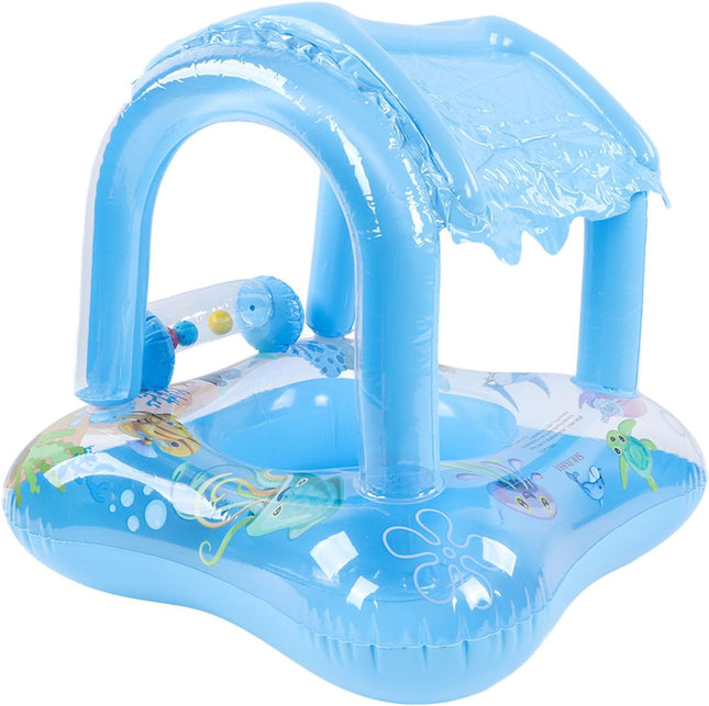 Flotador Inflable  con Toldo Tipo Barco 71-60cm – Asiento Seguro para Piscina y Playa, Parasol, Juguete Acuático para Niños Pequeños