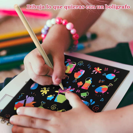 Libreta Scratch Art, Kit de Dibujo Scratch Para Niños, 10 pz Creatividad Artística, Cuaderno para rascar arcoiris GPM-0479