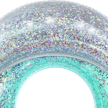 Salvavidas Inflable con Glitter 117 x 117 cm – Anillo de Natación Brillante para Alberca, Playa y Verano, Flotador para Adultos