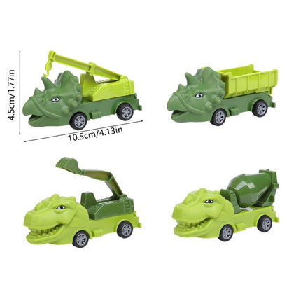 Set de 4 Vehículos de transporte de dinosaurios, juguetes de ingeniería verde para niños, regalos, fiestas