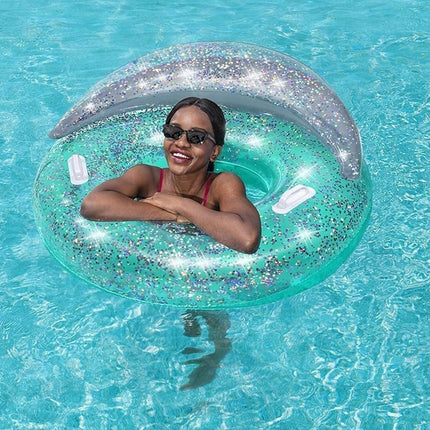 Salvavidas Inflable con Glitter 117 x 117 cm – Anillo de Natación Brillante para Alberca, Playa y Verano, Flotador para Adultos
