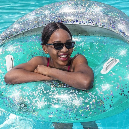 Salvavidas Inflable con Glitter 117 x 117 cm – Anillo de Natación Brillante para Alberca, Playa y Verano, Flotador para Adultos