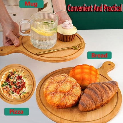 Plato para Pizza 28 cm de Madera con mango, Tabla Individual para Servir, Ideal para Cocina, Restaurante, Botanas y Postres