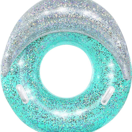 Salvavidas Inflable con Glitter 117 x 117 cm – Anillo de Natación Brillante para Alberca, Playa y Verano, Flotador para Adultos