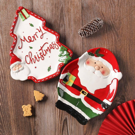 Plato Navideño en Forma de Árbol con Santa Claus, Cerámica, 32 cm
