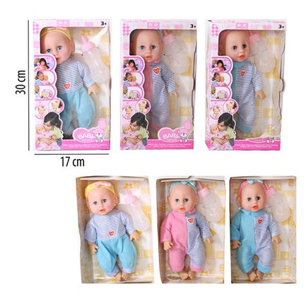Muñeca Bebé con Biberón  y sonido 30 cm