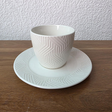 Juego de 4 Tazas de Cerámica con 4 Platos para Café, Diseño Texturizado Blanco, Set de 8 Piezas