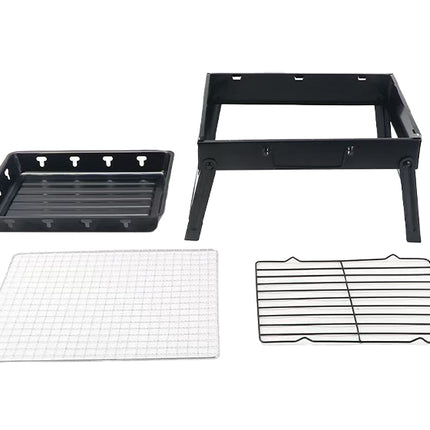 Asador Portátil Plegable para Carbón con Parrilla Cromada, Charola y Rejilla para Carbón, Patas Plegables, Asa de Transporte, Ideal para Camping, Picnic y Jardín