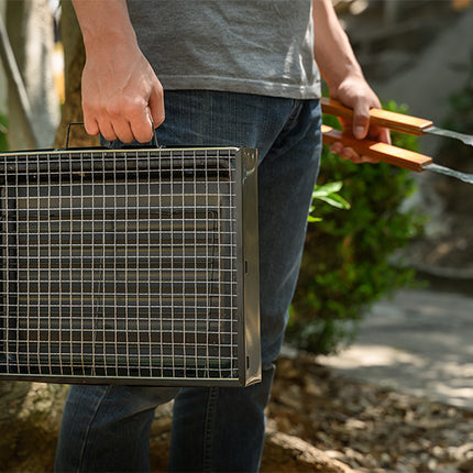 Asador Portátil Plegable para Carbón con Parrilla Cromada, Charola y Rejilla para Carbón, Patas Plegables, Asa de Transporte, Ideal para Camping, Picnic y Jardín