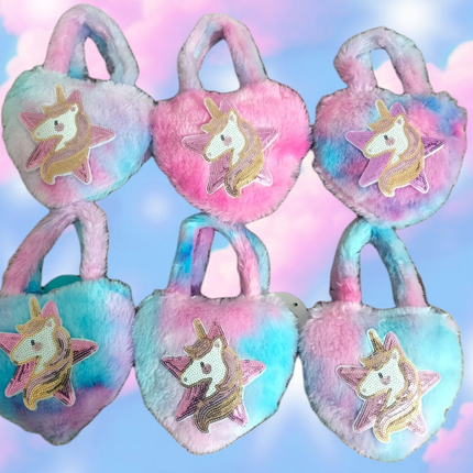 Set de 6 Bolsita Corazón de Peluche  unicornio Colores Variados