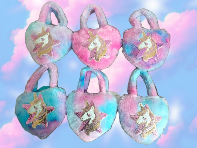 Bolsita Corazón de Peluche  unicornio Colores Variados 1 pieza