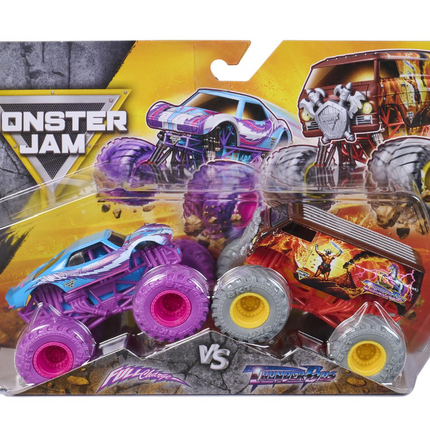 Monster Jam, Pack de 2 carros  a escala 1:64 (el estilo puede variar)