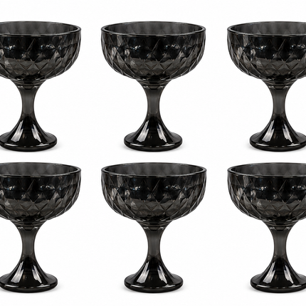 Set de 6 copas de vidrio color humo tipo Coupe con diseño Elegante y Texturizado para Cocteles, Postres y Celebraciones