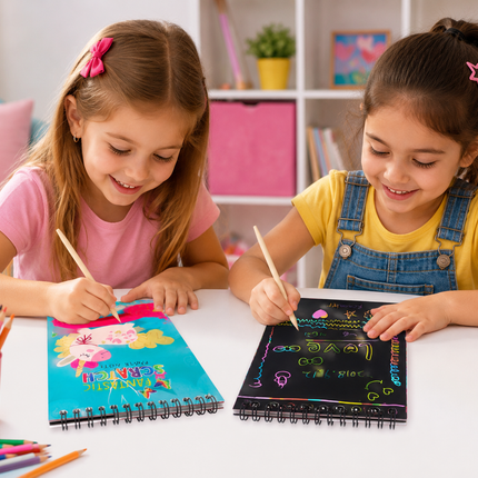 Libreta Scratch Art, Kit de Dibujo Scratch Para Niños, 12 pz Creatividad Artística, Cuaderno para rascar arcoiris