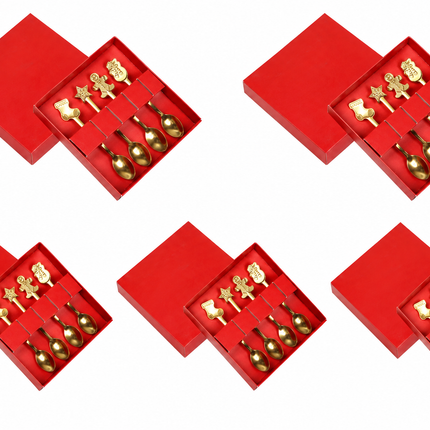 5 Set de Cubiertos Navideños 4 Piezas Cucharas con Mangos Decorativos, Diseño Bota, estrellas para Cena de Navidad
