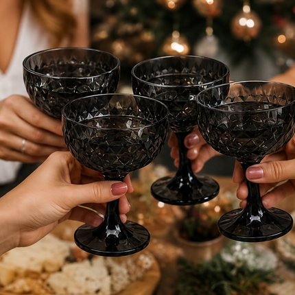 Set de 6 copas de vidrio color humo tipo Coupe con diseño Elegante y Texturizado para Cocteles, Postres y Celebraciones