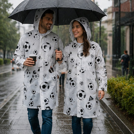 Impermeable Con Diseño De Balones De Soccer, Capucha Y Botones, Ideal Para Lluvia, Eventos Deportivos Y Mundial