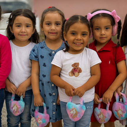Set de 6 Bolsita Corazón de Peluche  unicornio Colores Variados