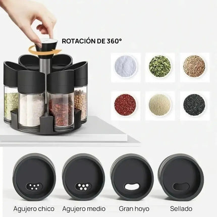 Especiero Moderno Giratorio con Base de 360° | Organizador de Cocina