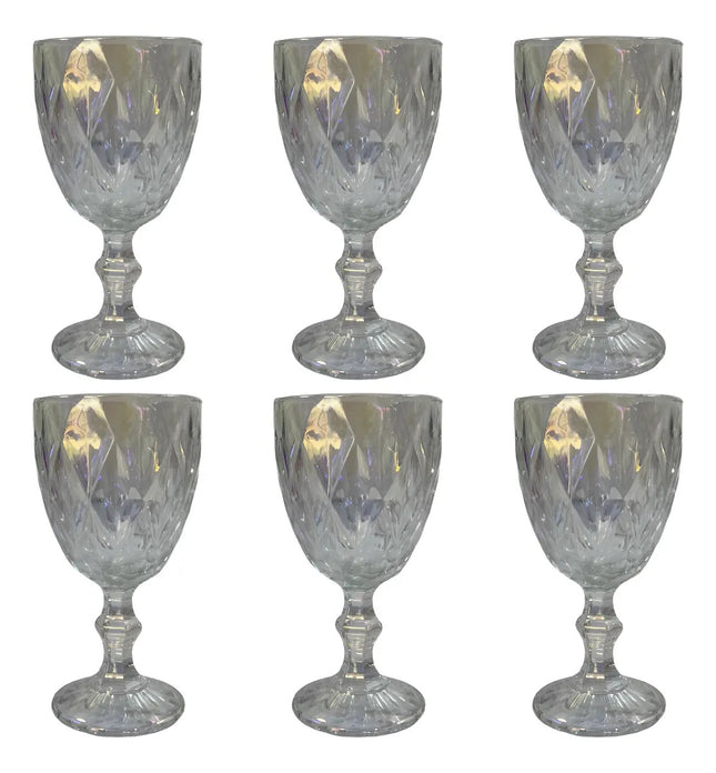 Set de 6 Copas de Cristal Diamante  320 ml – Vasos Elegantes para Agua, Vino, Whisky,ugos y Bebidas Frías