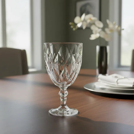 Set de 6 Copas de Cristal Diamante Transparentes 320 ml – Vasos Elegantes para Agua, Vino, Whisky,ugos y Bebidas Frías