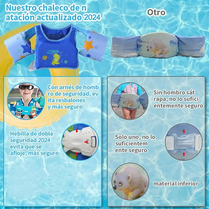 Chaleco Salvavidas para Niños Azul con 4 Hebillas de Seguridad – Soporta hasta 25 kg, 29 x 29 cm, Ideal para Playa y Alberca