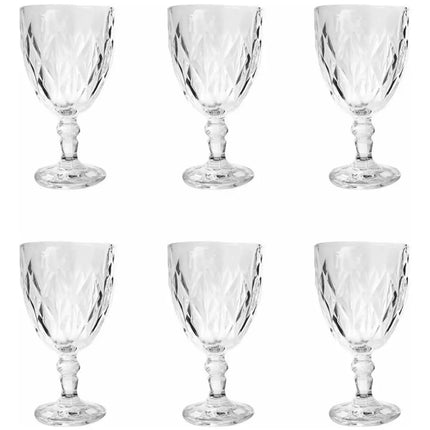 Set de 6 Copas de Cristal Diamante Transparentes 320 ml – Vasos Elegantes para Agua, Vino, Whisky,ugos y Bebidas Frías