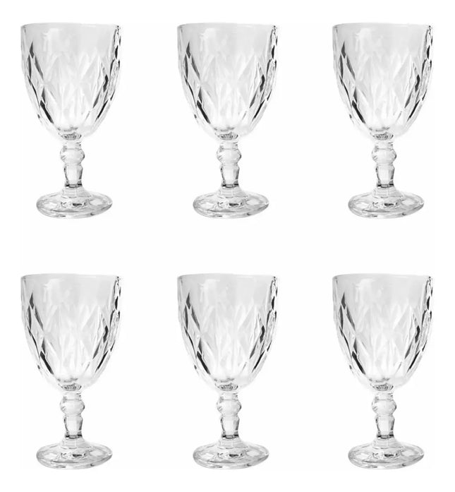 Set de 6 Copas de Cristal Diamante Transparentes 320 ml – Vasos Elegantes para Agua, Vino, Whisky,ugos y Bebidas Frías