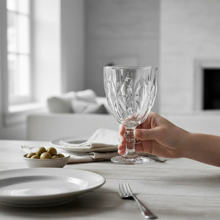 Set de 6 Copas de Cristal Diamante Transparentes 320 ml – Vasos Elegantes para Agua, Vino, Whisky,ugos y Bebidas Frías
