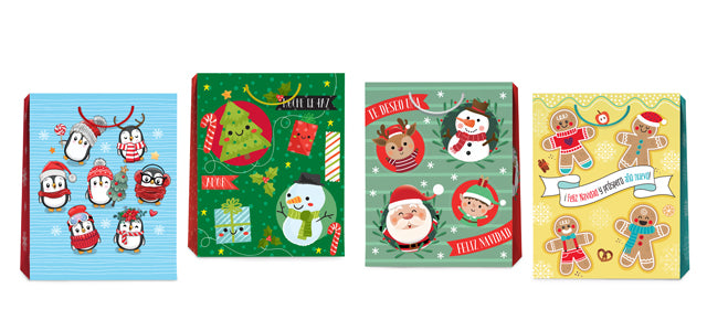 4 Bolsas de regalo Navidad 13x10 pulg Detalles Felices
