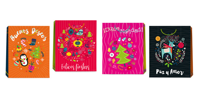 4 Bolsas de regalo Navidad 13x10 pulg Conjunto Navideño