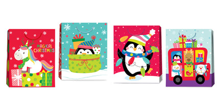 4 Bolsas de Regalo Navidad 13x10 pulg Pingüinos navideños