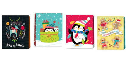 4 Bolsas de regalo Navidad 13x10 pulg Detalles Felices