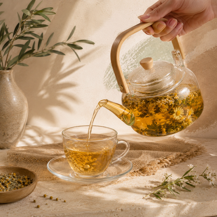 Tetera de Vidrio de Borosilicato con Infusor Removible y Tapa de Bambú, 900 ml para Té e Infusiones, Apta para Estufa de Gas y Eléctrica, Diseño Elegante y Resistente