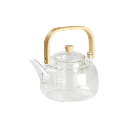 Tetera de Vidrio de Borosilicato con Infusor Removible y Tapa de Bambú, 900 ml para Té e Infusiones, Apta para Estufa de Gas y Eléctrica, Diseño Elegante y Resistente