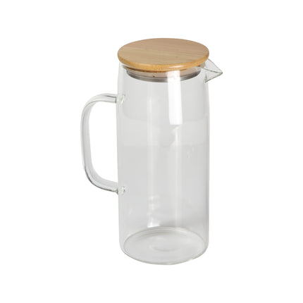 Jarra de Vidrio de Borosilicato con Tapa de Bambú, 1000 ml para Agua, Jugos, Té Helado y Bebidas Frías, Diseño Elegante y Resistente para Hogar, Oficina y Reuniones