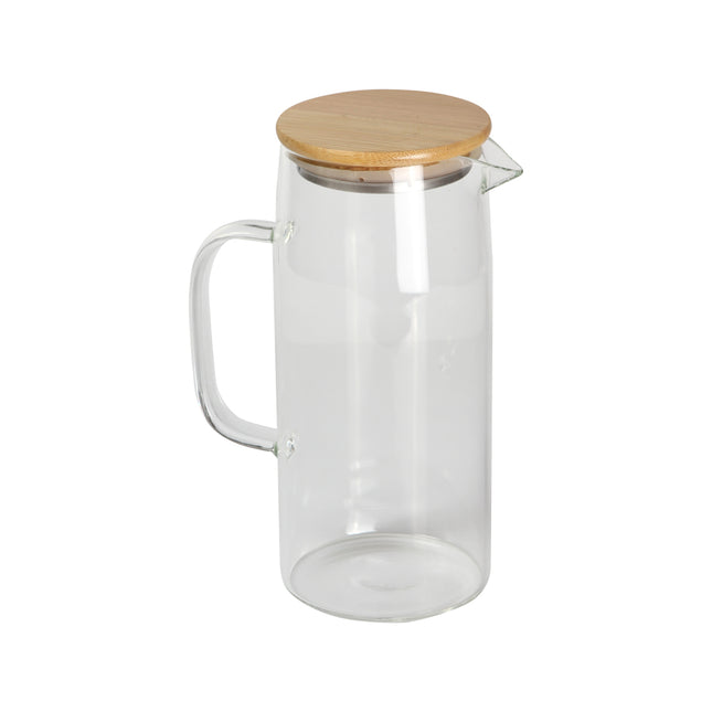 Jarra de Vidrio de Borosilicato con Tapa de Bambú, 1000 ml para Agua, Jugos, Té Helado y Bebidas Frías, Diseño Elegante y Resistente para Hogar, Oficina y Reuniones