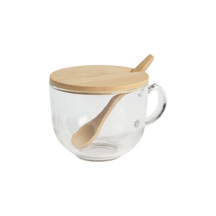 Taza de Vidrio de Sílice con Tapa y Cuchara de Bambú, 470 ml para Café, Té e Infusiones, Vaso Reutilizable con Diseño Elegante para Hogar, Oficina y Regalo